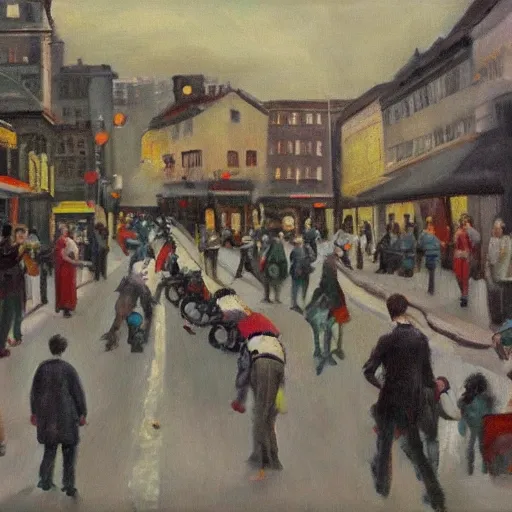 steamroller passing over the people in the street, screams and despair
, Oil Painting