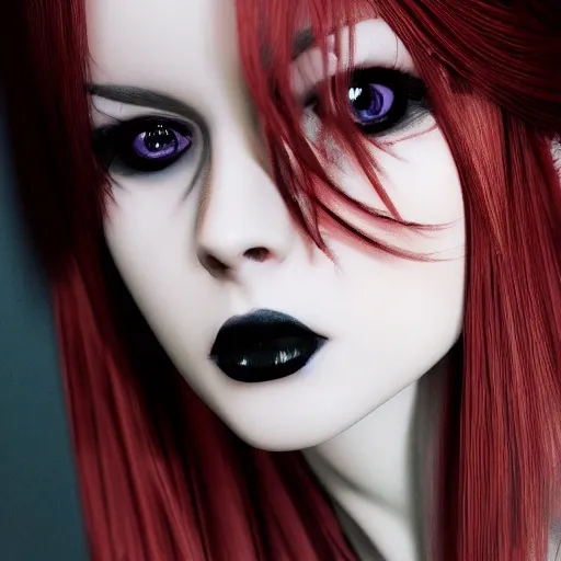 sexy goth, red head, long hair, full body, photorealistic, detai ...