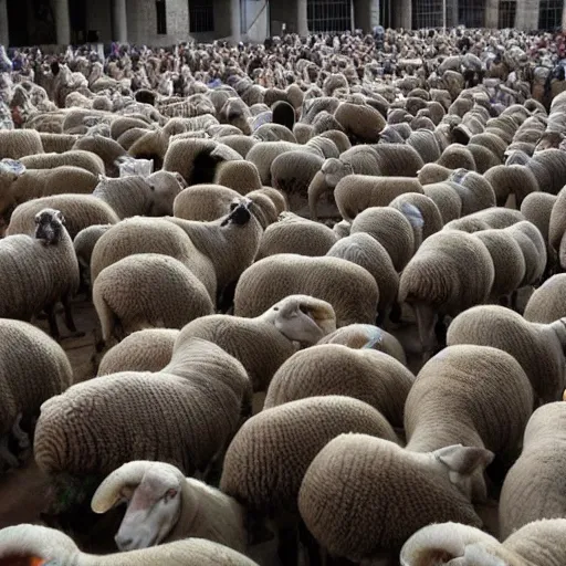 many sheep listening to a dictator