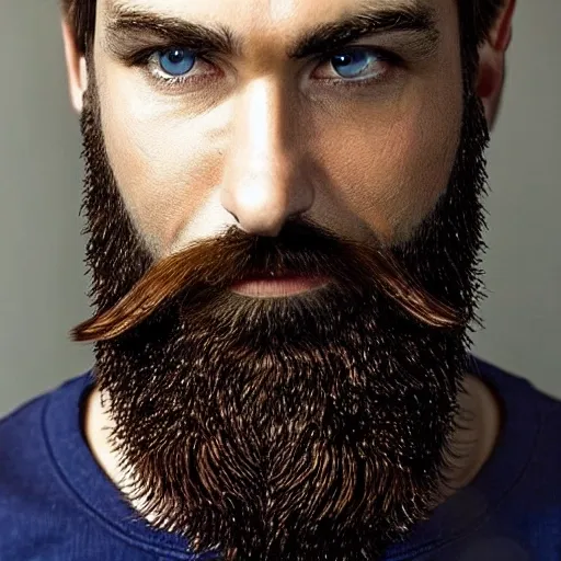 Man, forty years, magic, fantasy, beard, dark blue tunic whit golden details and griffin