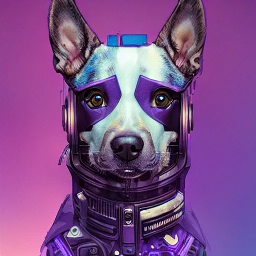 a beautiful portrait of a cute cyberpunk dog by sandra chevrier and greg rutkowski and wlop, purple blue color scheme, high key lighting, volumetric light, digital art, highly detailed, fine detail, intricate, ornate, complex, octane render, unreal engine, photorealistic

