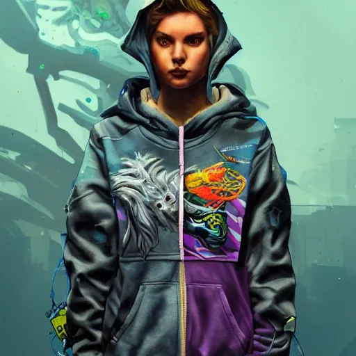 a portrait of a cyber hacker monster with hoodie by sandra chevrier and greg rutkowski and wlop, purple blue color scheme, high key lighting, volumetric light, digital art, highly detailed, fine detail, intricate, ornate, complex, octane render, unreal engine, photorealistic

