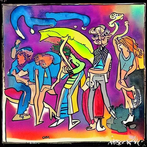 , Trippy, Cartoon, Water Color, 60s, caratula para un disco de rock