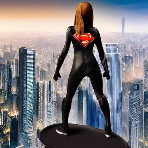 hyper realistic female superhero in futuristic uptopian city wit ...