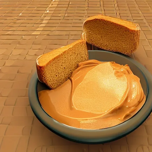 a buttle of peanut butter with bread, 3D