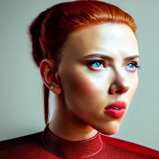 image of Scarlett Johansson, full head and shoulders, neutral ba ...