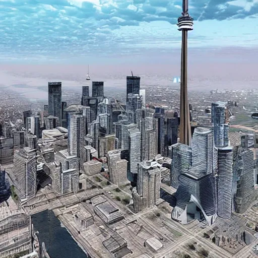 Toronto in the Year 2080, realistic image, 3D