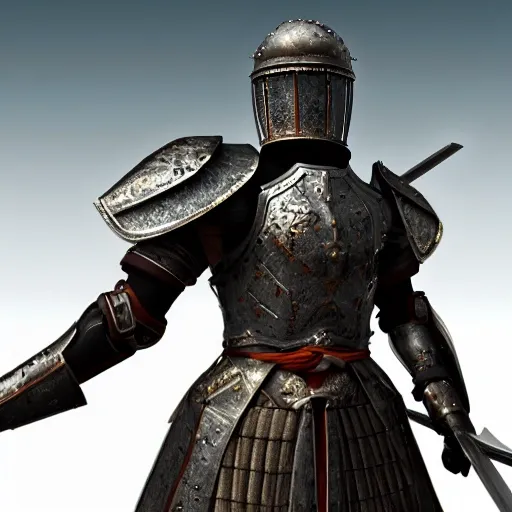 sword warrior in cyber armor, 8k hyperrealistic