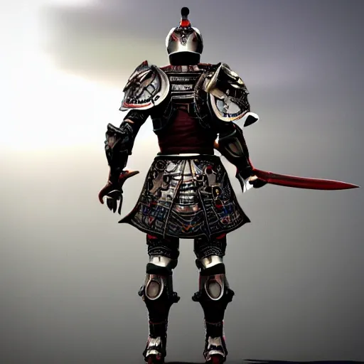 sword warrior in cyber armor, 8k hyperrealistic, render