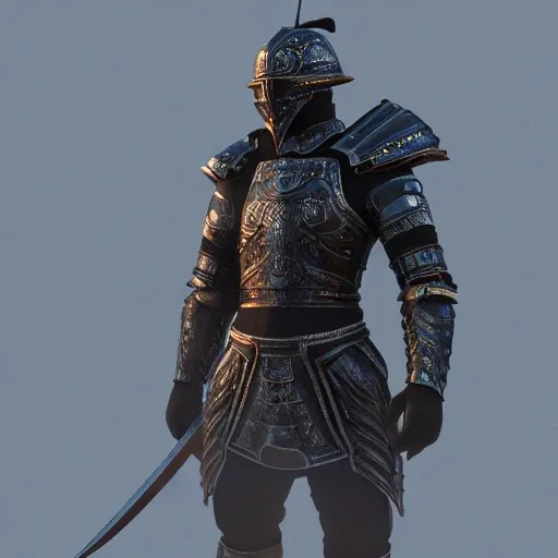 sword warrior in cyber armor, 8k hyperrealistic, render, freezing silhouette