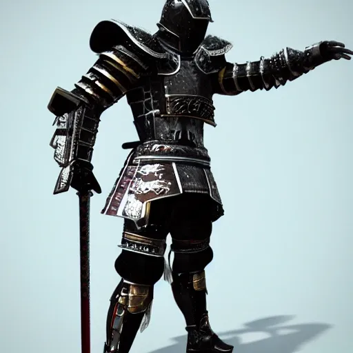 sword warrior in cyber armor, 8k hyperrealistic, render, freezing silhouette, realistic armor, samurai style