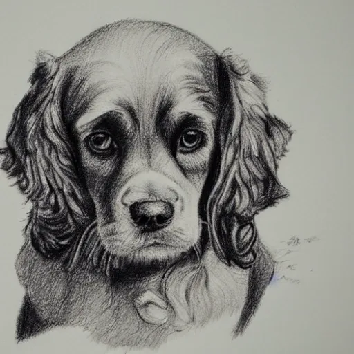 American Cocker Spaniel, Cartoon, Pencil Sketch