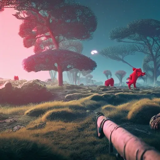 micheal jackson navigating a harsh, otherworldly landscape, facing off against strange and dangerous creatures. (Intricate, Poignant), inspired by the work of Simon Stålenhag and utilizing Unreal Engine 5 technology.