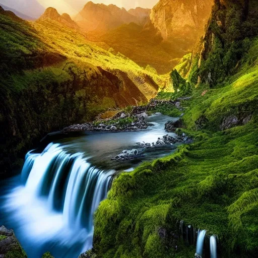 stunning mountain peak waterfall, lush vegetation, soft fluffly epic clouds, max rive, vibrant, colorful, dramatic cinematic lighting, volumetric rays, 4k, 8k, --ar 2:3 --style 4b --stylize 1000 --q 2