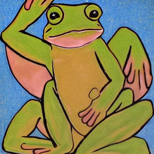 Froggy meme, in the style of giotto