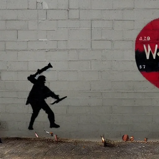 war, in the style of bansky