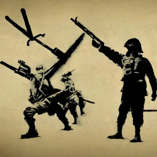 war, in the style of bansky