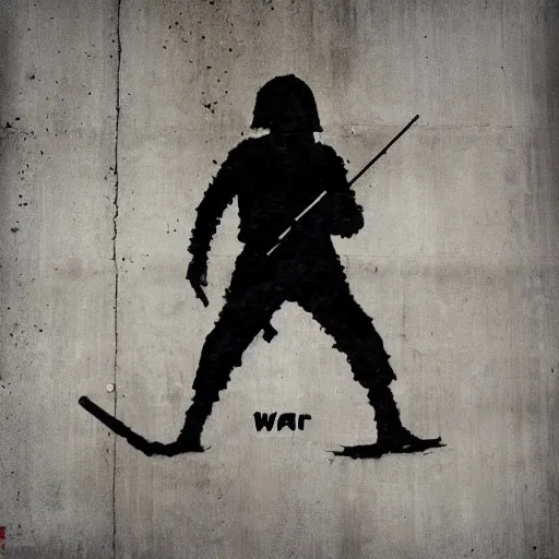 war, in the style of bansky