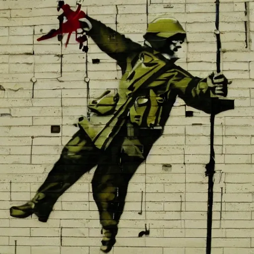 war, in the style of bansky