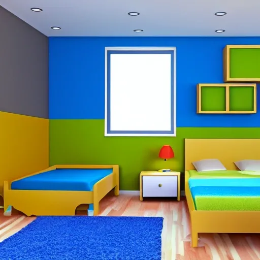 child's bedroom, wihout color, bed perspective, Cartoon