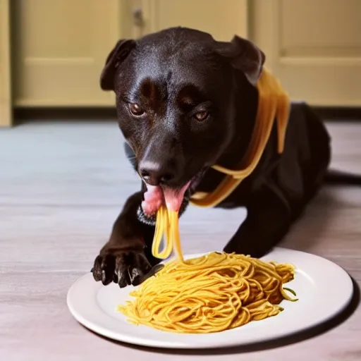dogs eating spaghetti