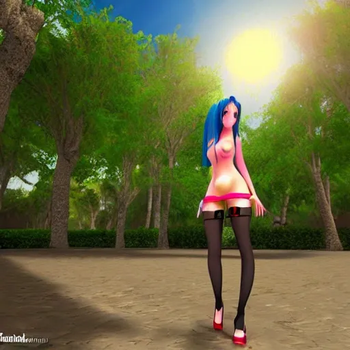 hentai girl in the park, Cartoon, 3D
