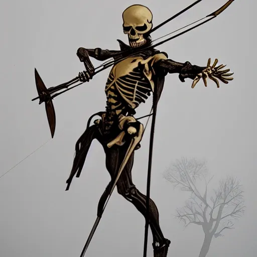 skeleton archer draws a bow, trending on artstation, sharp focus, studio photo, intricate details, highly detailed, by greg rutkowski