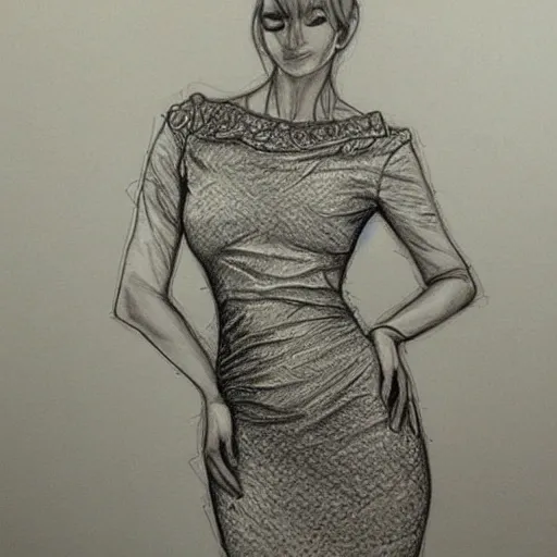 a highly detailed woman in a tight dress, intricate, detailed, sharp, smooth, masterpiece, Pencil Sketch