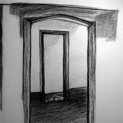 Espejo roto con sangre, espanto en baño, joven atraviesa otro portal, Pencil Sketch