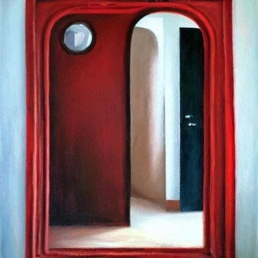 Espejo roto con sangre, espanto en baño, joven atraviesa otro portal, , Oil Painting