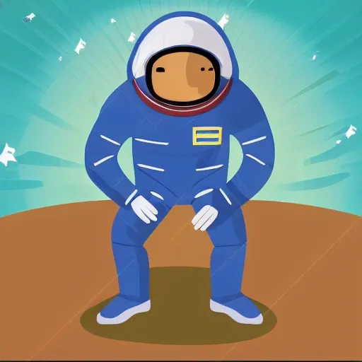 Centric, isometric, astronaut with earth on hands, background space 