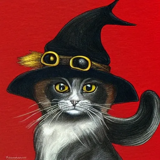 
a cat black with a hat witch , Cartoon, Trippy, 3D, 3D