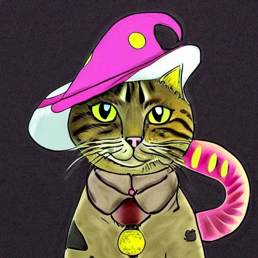 
a cat black with a hat witch , Cartoon, Trippy