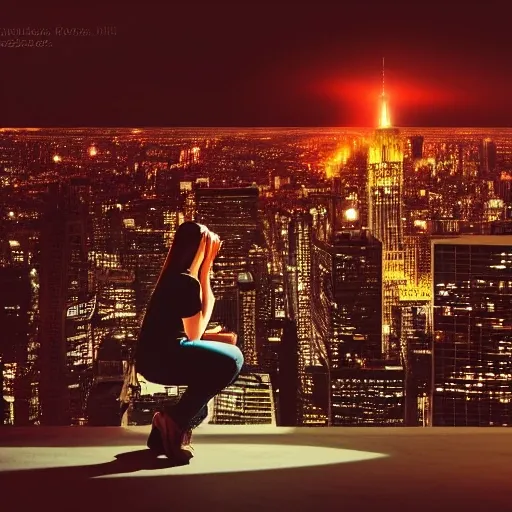 a woman crying down on her knees while a man stands looking at the opossite way, set against a a big city at night, cinematic, high contrast, rim light,  fiery effect, realistic photo, extremely detailed, masterpiece