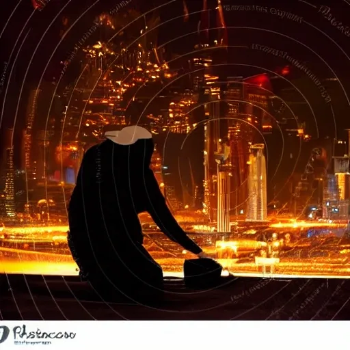 a woman crying down on her knees  and a man stands looking at the opossite way, set against a a big city at night, cinematic, high contrast, rim light,  fiery effect, realistic photo, extremely detailed, masterpiece