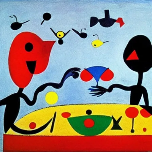 Luncheon of the Boating Party
, Joan miro style , oil on canvas, Joan miro style, highly detailed HD, 16K