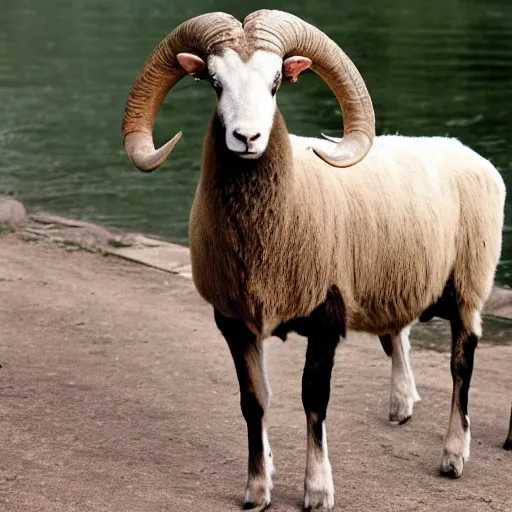 a ram with two horns, standing beside the canal, and the horns were long. One of the horns was longer than the other but grew up later.