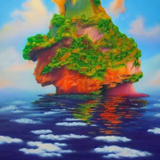 An interesting island., Oil Painting, Trippy