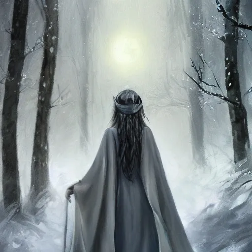 a girl dressed in silver silver tunic, moon emblem on the chest, silver cloak, silver hair, detailed costumes, walking in a snowy forrest, a wolf lying next to the girl's side, oil on canvas, art by WLOP, full body portrait, trending on artstation, featured on pixiv, cinematic composition, extreme detail, metahuman creator ,best quality, masterpiece, realistic, detailed