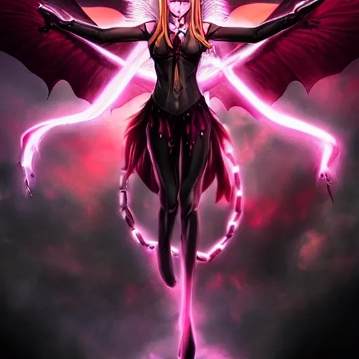 Create an imaginative and visually striking scene featuring a powerful and contrasting duo. In this artwork, imagine a demonic goddess adorned with dragonic eyes, vibrant pink hair, and formidable demonic horns inspired by the aesthetics of shows like High School DxD, Overlord, and Seven Mortal Sins. The demonic goddess should be portrayed with ethereal and shimmering demonic wings, reflecting her otherworldly nature.

Now, envision an angelic goddess standing beside her, radiating purity and grace. This anglic goddess possesses captivating diven eyes, silvery hair, and a radiant diven halo. Her appearance should draw inspiration from the styles showcased in High School DxD, Overlord, and Seven Mortal Sins, ensuring her angelic wings convey a sense of majestic beauty.

In this scene, both goddesses find themselves in a precarious situation. They are depicted as being held captive by chains within the confines of a dark and foreboding cave prison. The chains symbolize their enslavement, while the cave's atmosphere enhances the tension and sense of confinement.

The resulting artwork should capture the striking contrast between the demonic goddess with her dragonic eyes, pink hair, and demonic horns, and the angelic goddess with her diven eyes, silver hair, and diven halo. The artwork should convey the intensity of their situation and the emotional connection that exists between them as they clasp hands despite their enslavement.

Let your creativity flow as you bring this vivid and contrasting scene to life, evoking a sense of both beauty and turmoil within the artwork., Cartoon, Cartoon