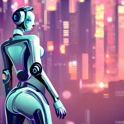 girl, sci-fi suit, cyberpunk cityscape