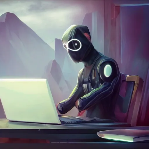 realistic desktop, portrait masked man hacker with laptop, extremely detailed face and eyes, beautiful scenery, perfect picture quality, bright colors, unreal engine highly rendered, oil on canvas, trending on artstation, featured on pixiv, cinematic composition, extreme detail, metahuman creator, Size: 1920x1080