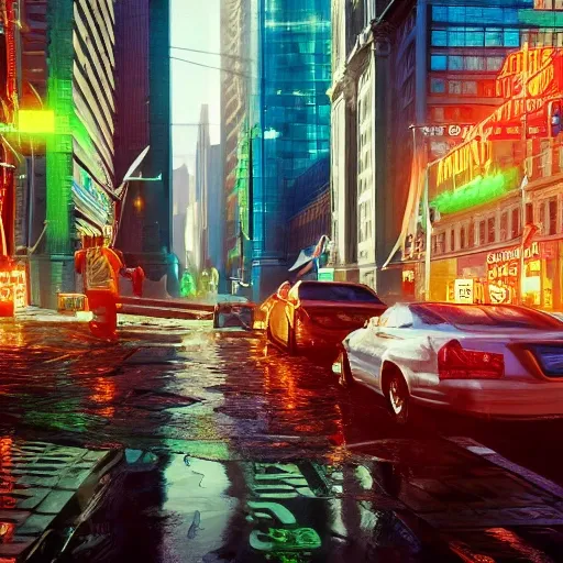 wall street, perfect picture quality, bright colors, unreal engine highly rendered, oil on canvas, trending on artstation, featured on pixiv, cinematic composition, extreme detail, metahuman creator, Size: 1920x1080