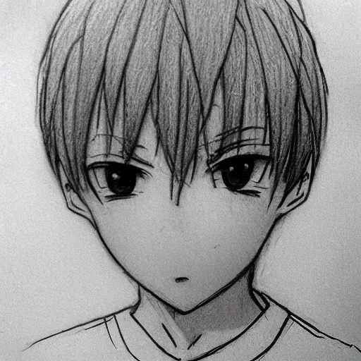 anime, boy, white sweatshirt , short hair, brow hair, yellow air , not nswk, , Pencil Sketch, 