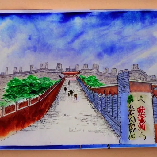 City Wall of Xi 'an, China，Tang dress beauty，starlight, 3D, Water Color, Cartoon