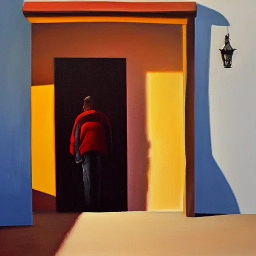 LUZ, PUERTA ABIERTA, INTENSIDAD, MAR, CIELO OSCURO, PEOPLE, Oil Painting