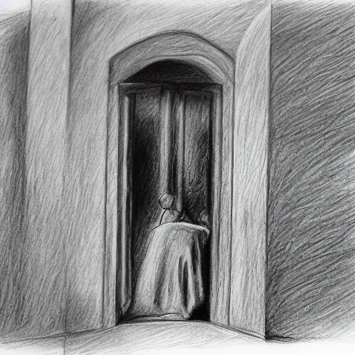 PUERTA ABIERTA LUZ, INTENSIDAD, MAR, CIELO OSCURO, PEOPLE, Pencil Sketch