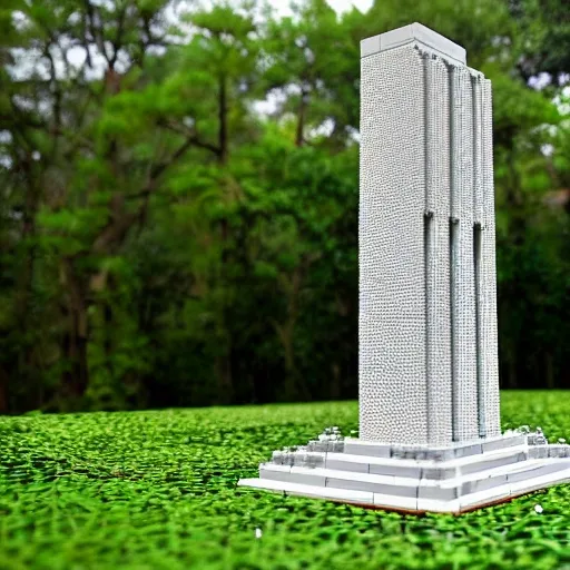 a realistic detailed accurate Lego set of a obelisco buenos aires argentina on a forested green hill