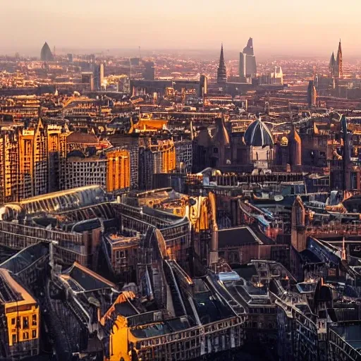 Gothic City with big towers in the morning sun