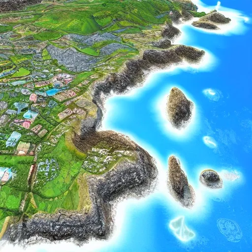 virtual map coastline bays  beaches little villages realistic